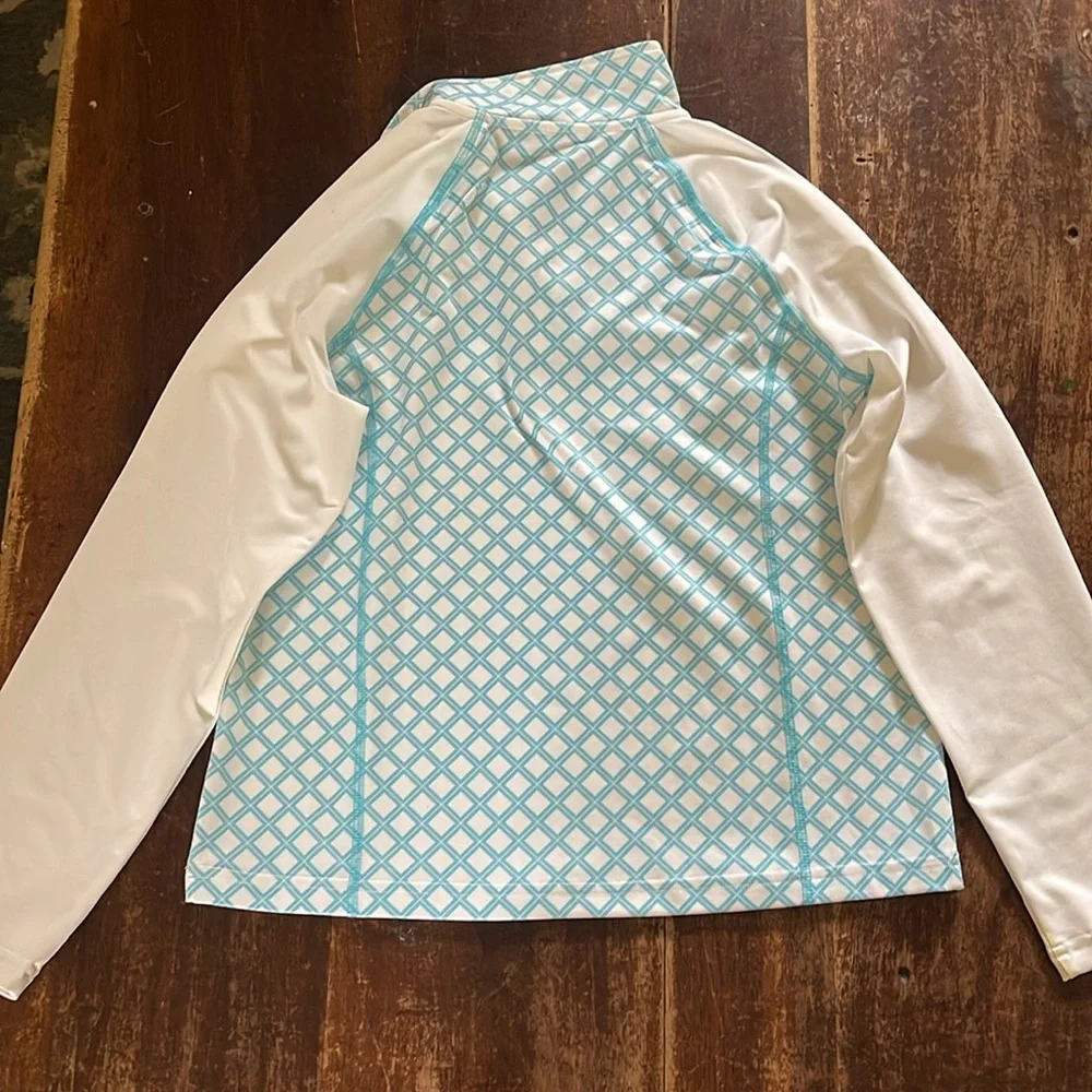 Little Miss Tennis Aqua and White Long Sleeve jacket size Large - Picture 3 of 6